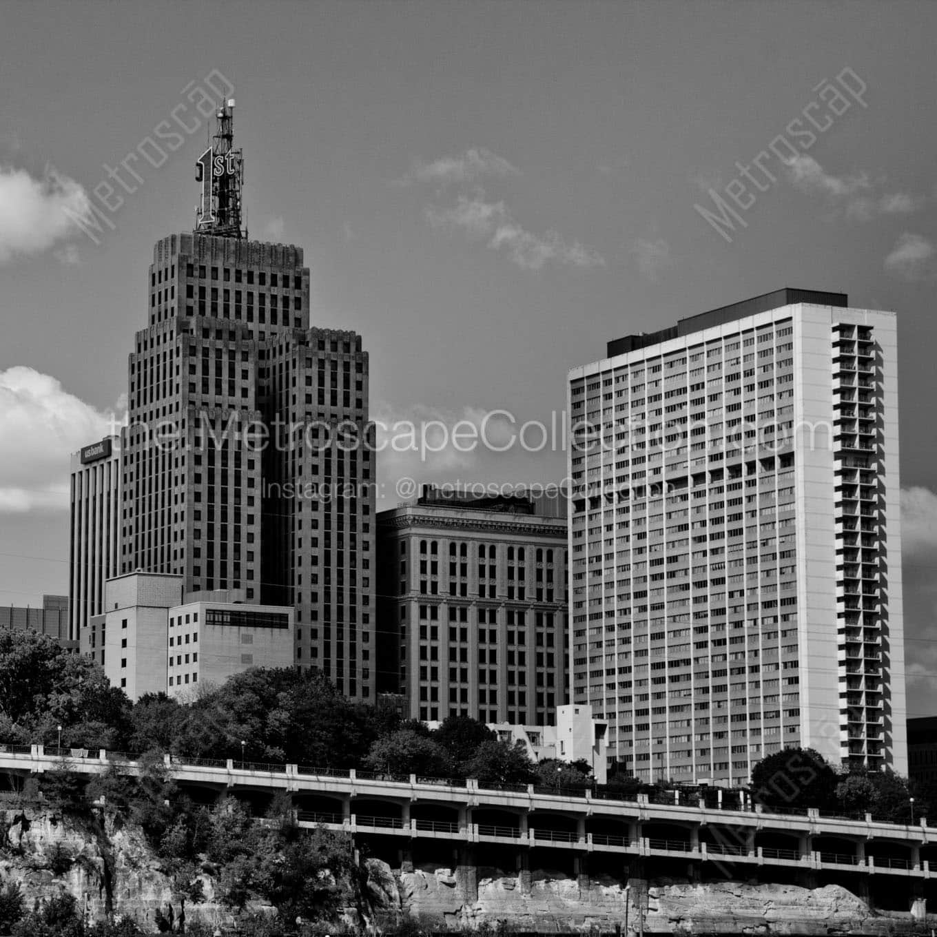 first farmers merchants bank building Black & White Wall Art