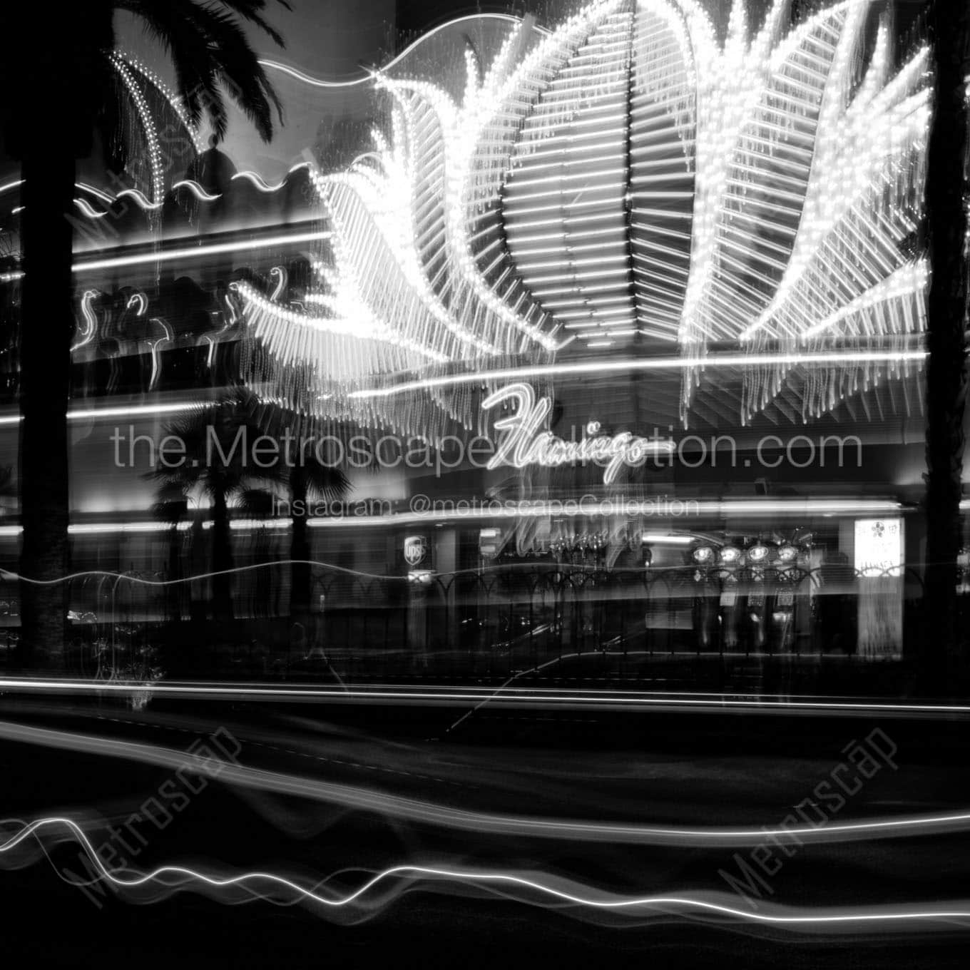flamingo hotel at night Black & White Wall Art