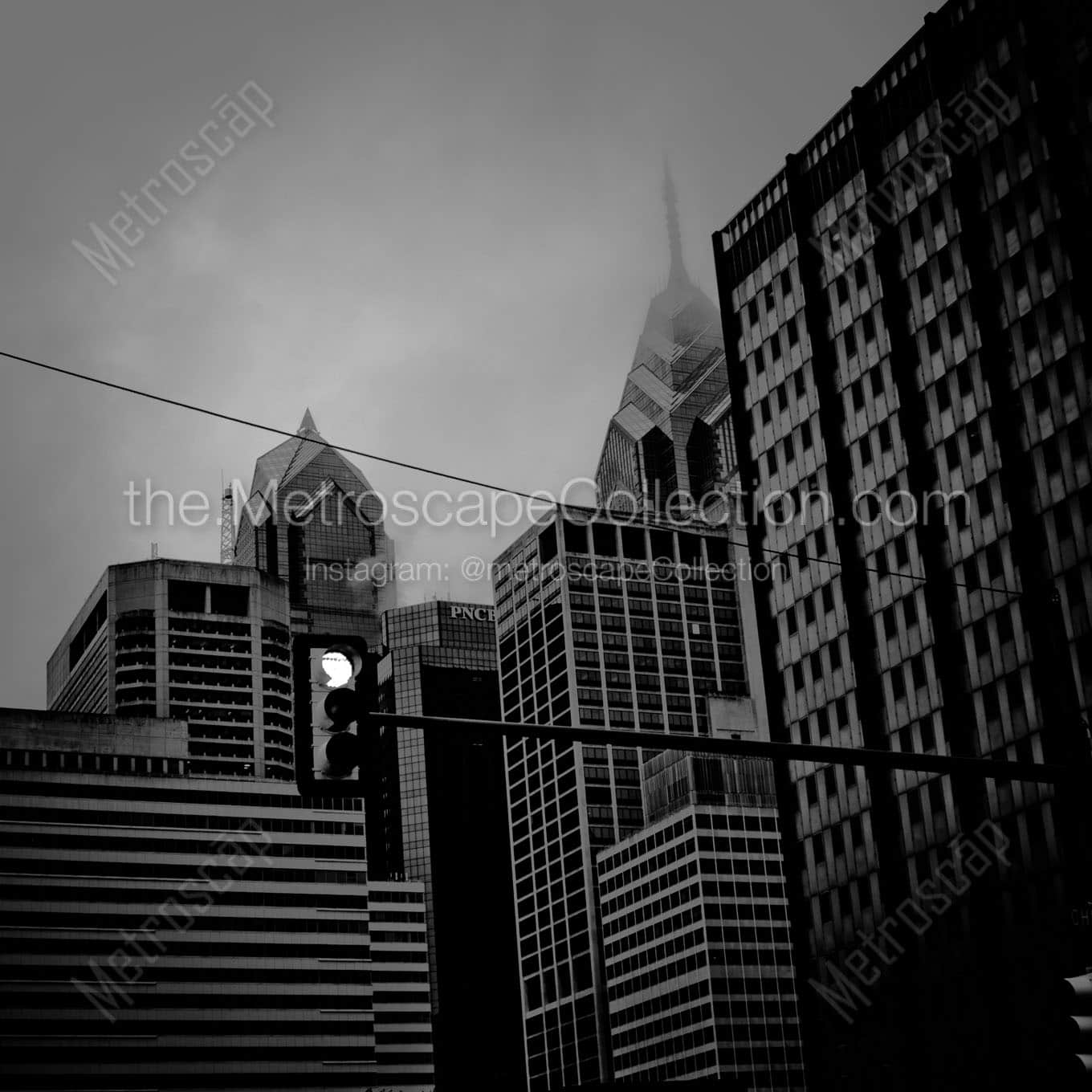 foggy philadelphia cityscape Black & White Wall Art
