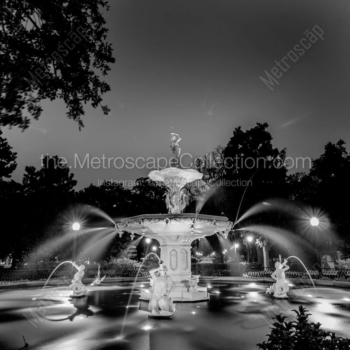 forsyth fountain at night Black & White Wall Art
