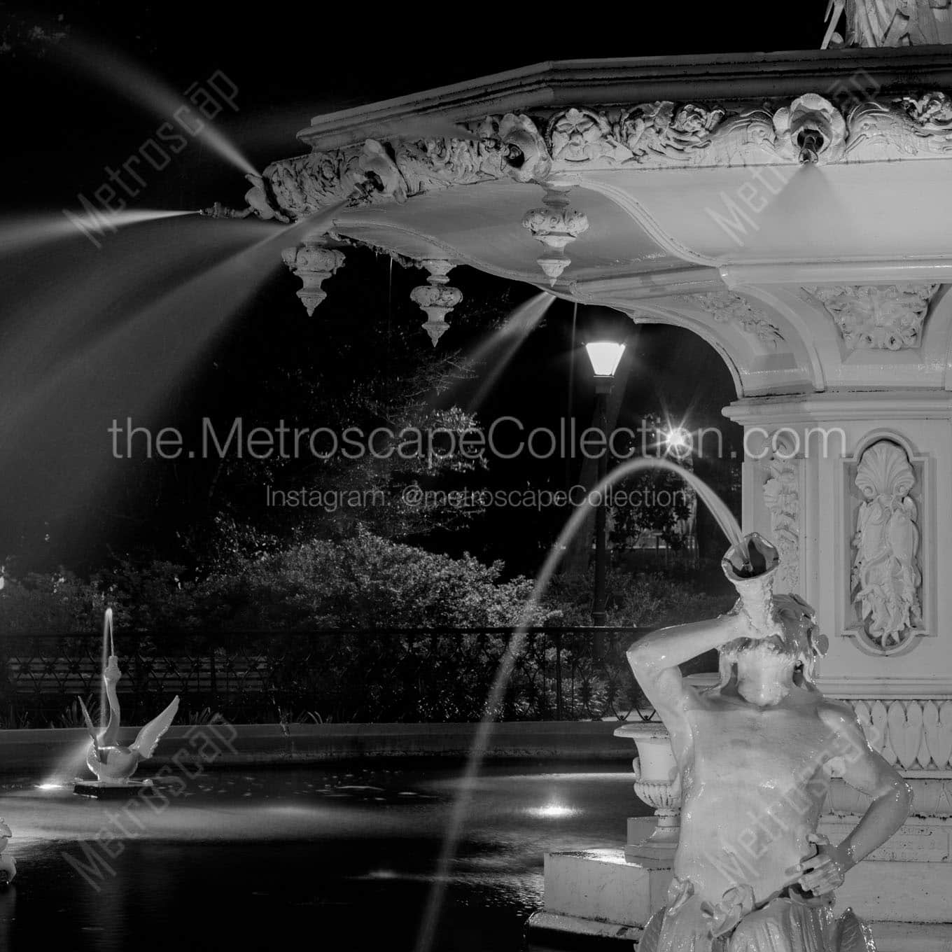 forsyth fountain night Black & White Wall Art