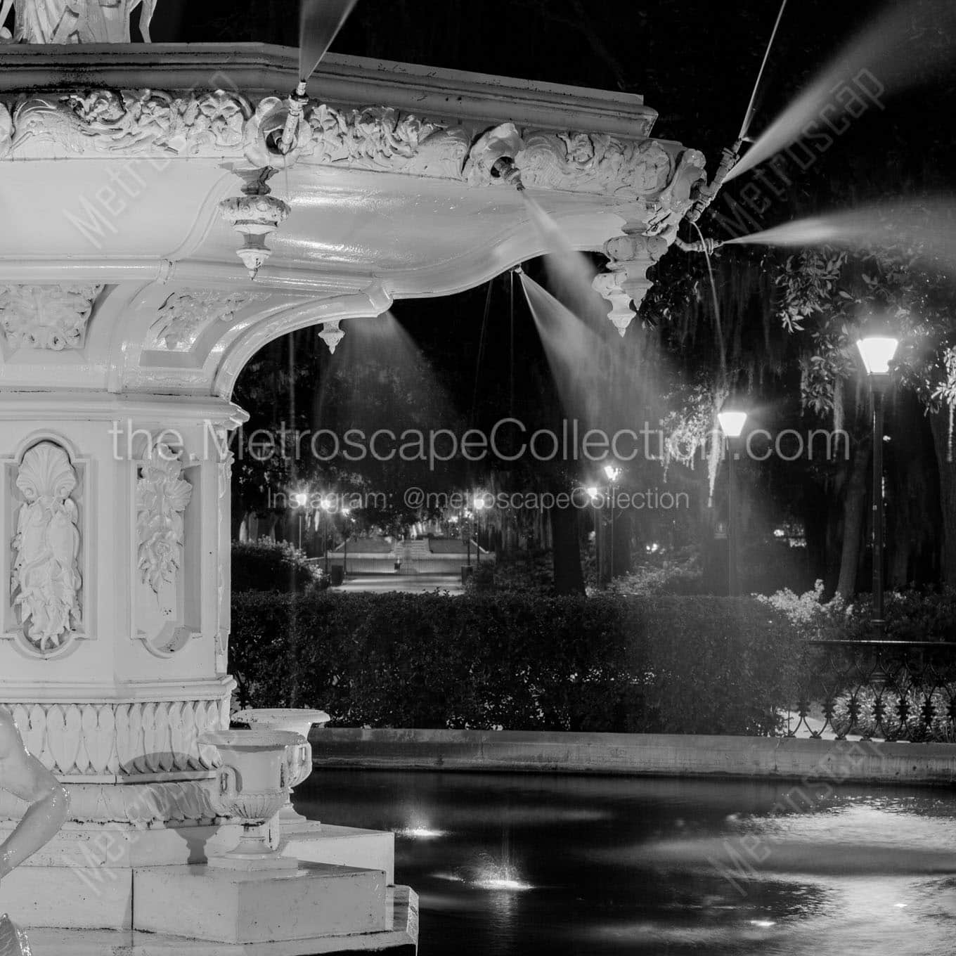 forsyth park fountain at night Black & White Wall Art