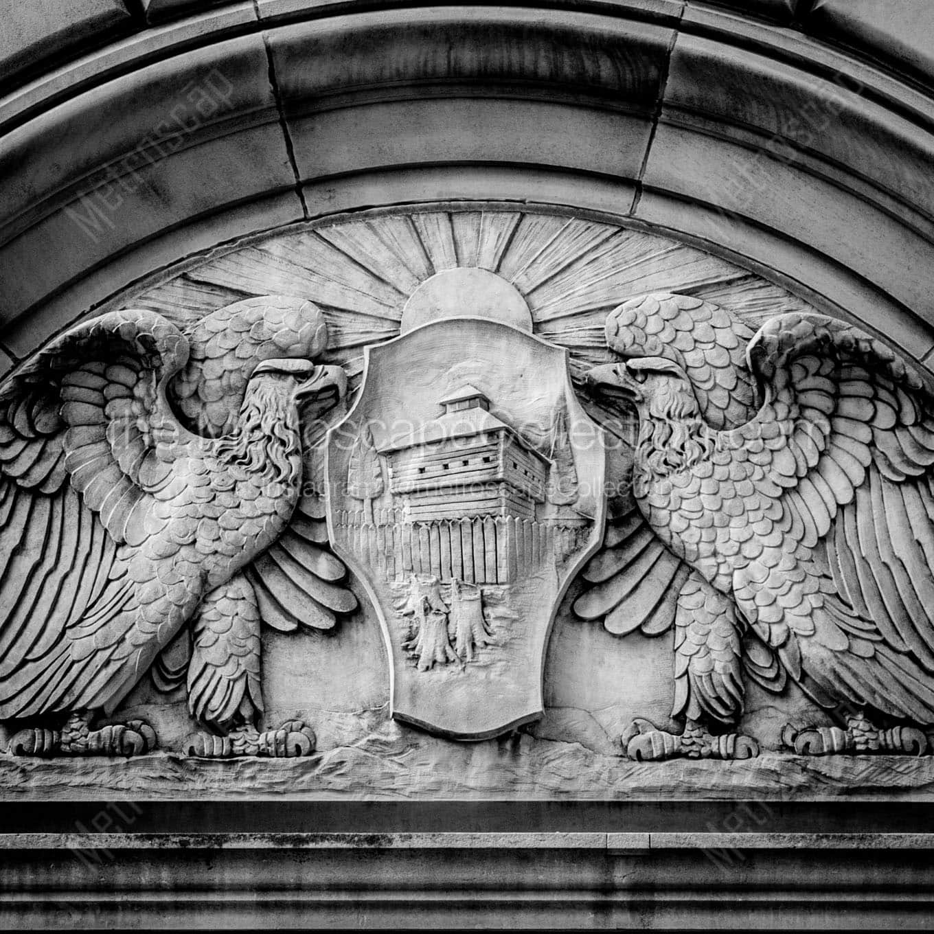 fort meigs relief huntington building entrance Black & White Wall Art