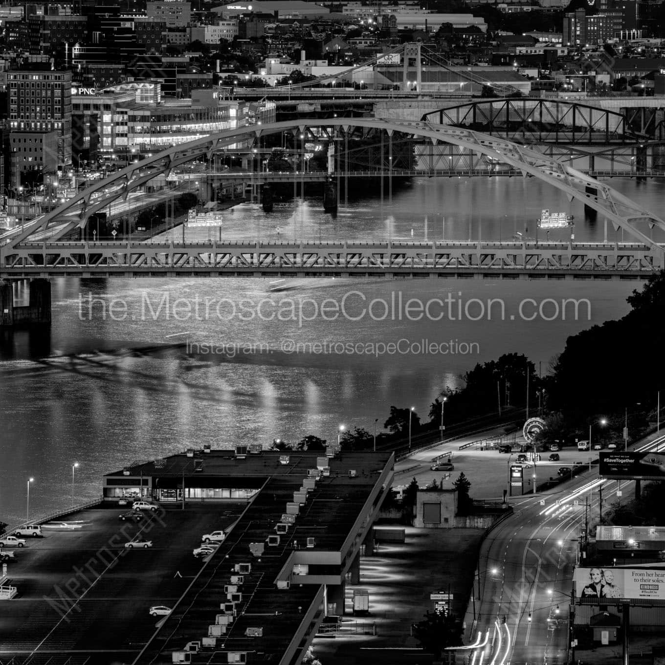 fort pitt bridge over monongahela river Black & White Wall Art