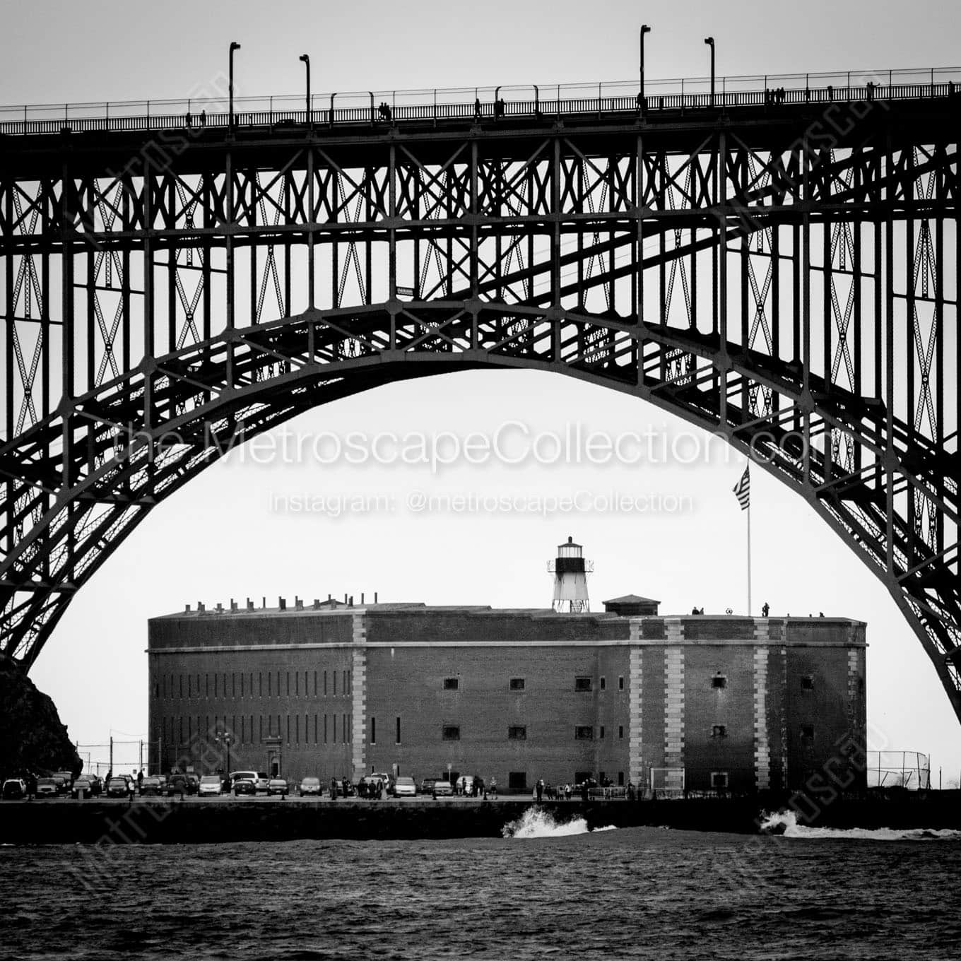 fort point under golden gate bridge Black & White Wall Art