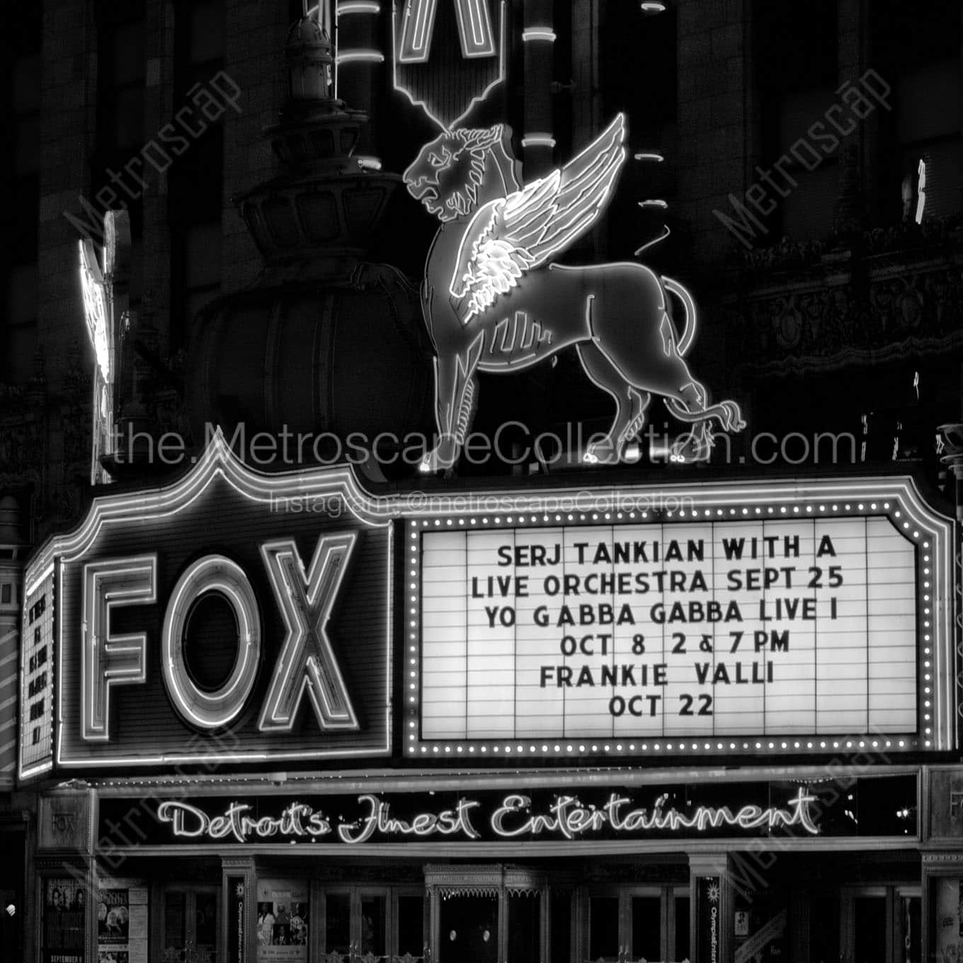 fox theater at night Black & White Wall Art