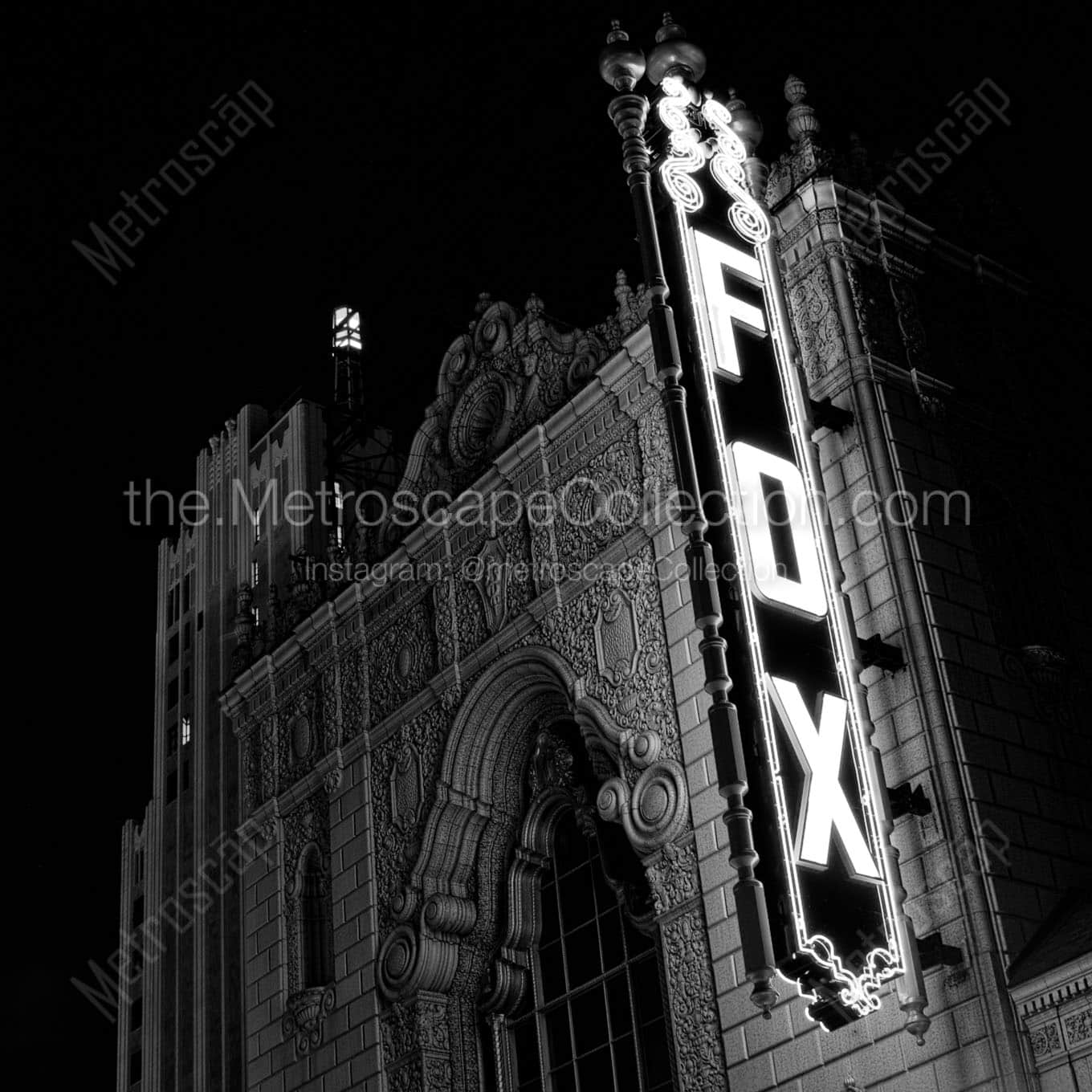 fox theater at night Black & White Wall Art