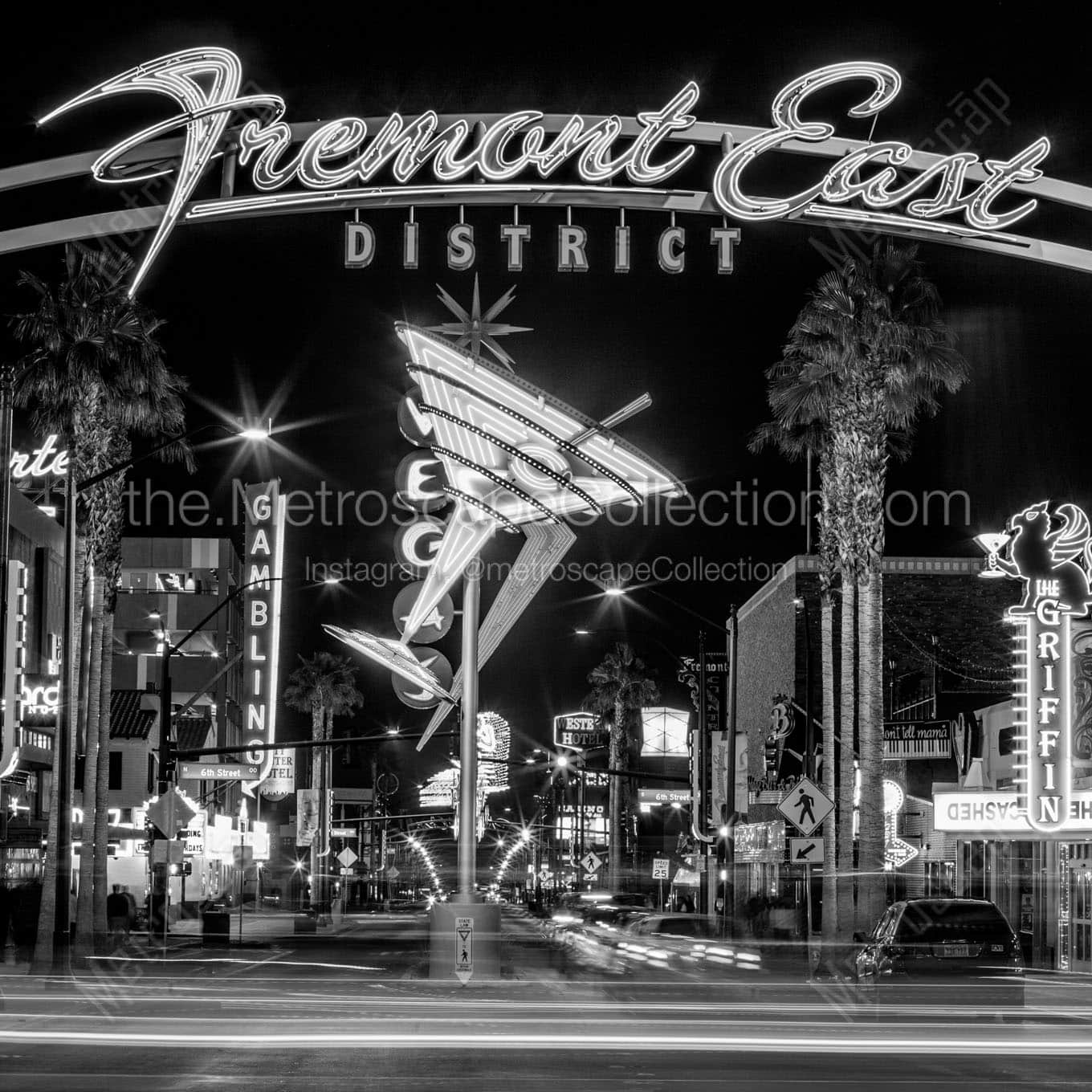 fremont east district at night Black & White Wall Art