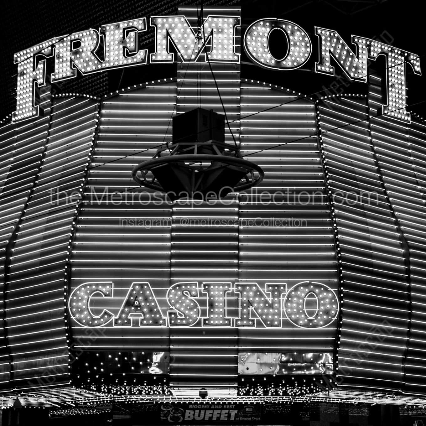 fremont hotel casino at night Black & White Wall Art