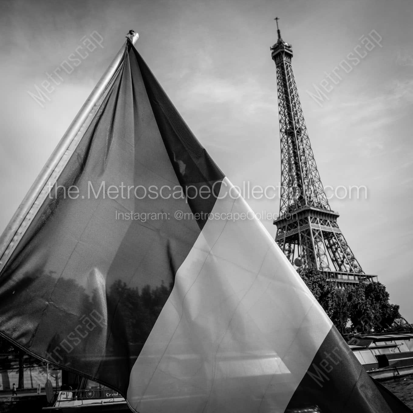 french flag eiffel tower Black & White Wall Art