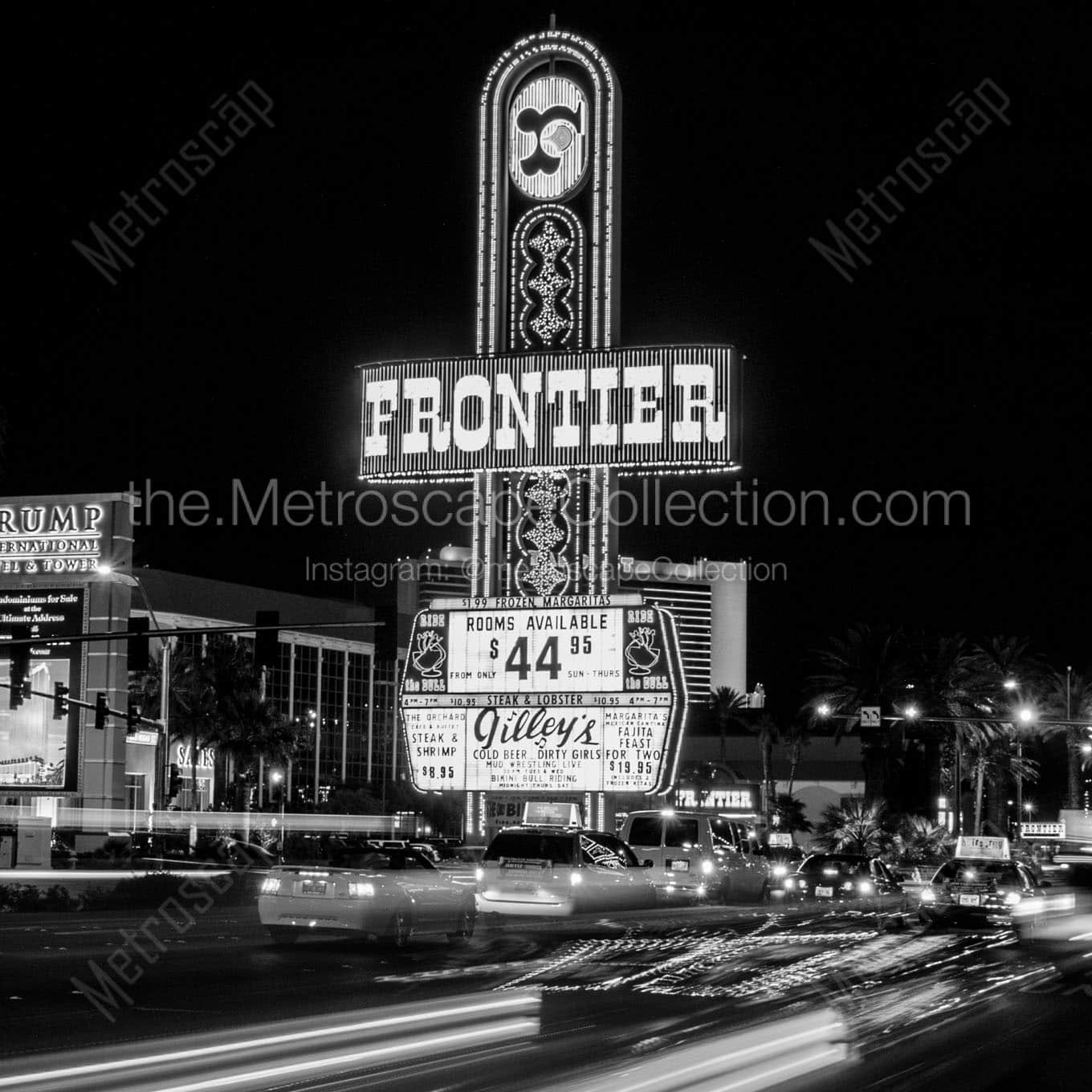 frontier casino sign at night Black & White Wall Art