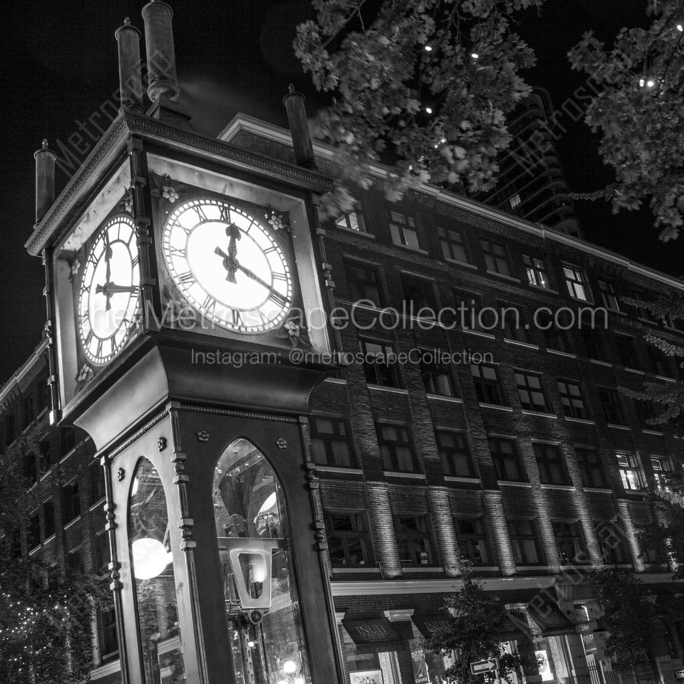 gastown steam clock at night Black & White Wall Art