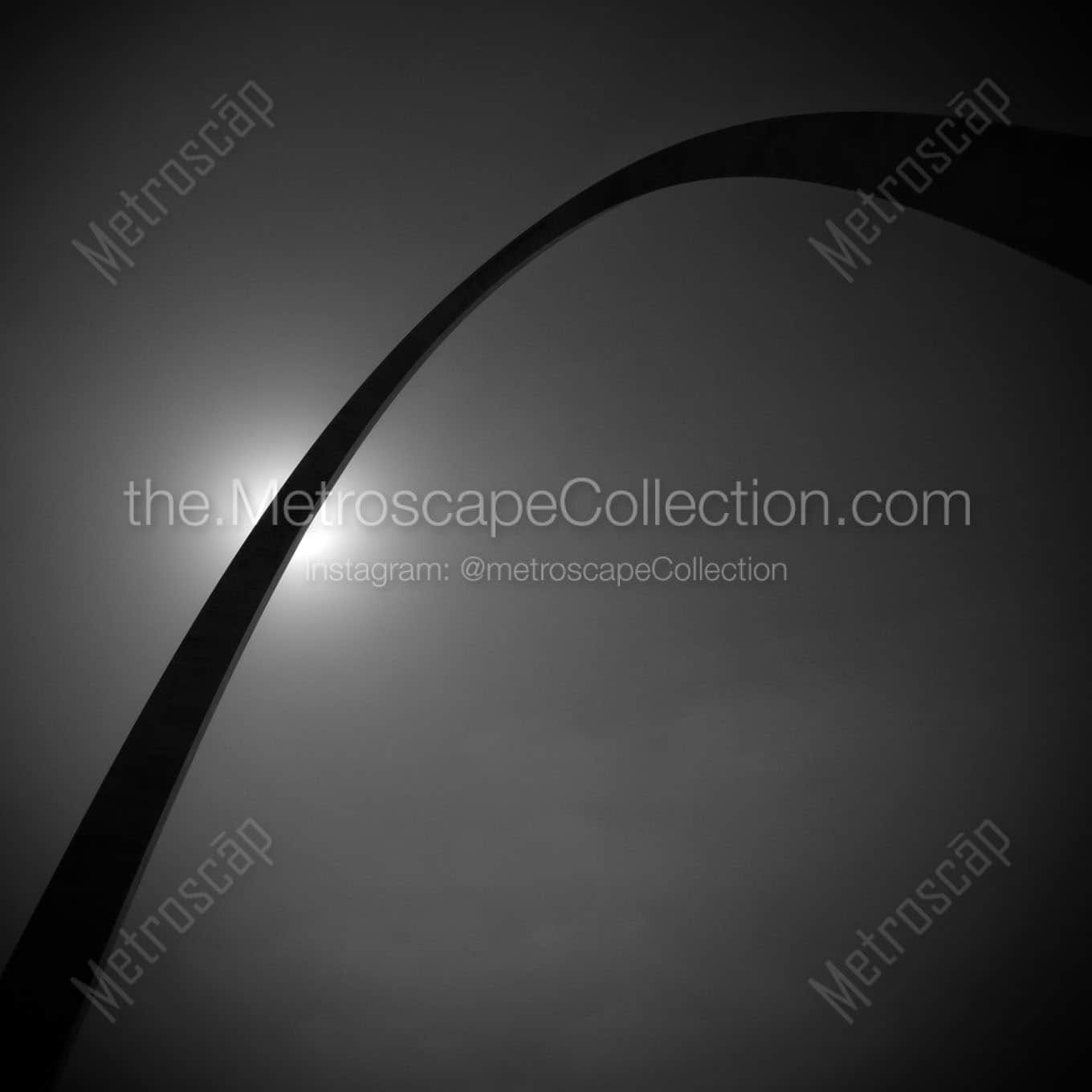 gateway arch backlit by sun Black & White Wall Art