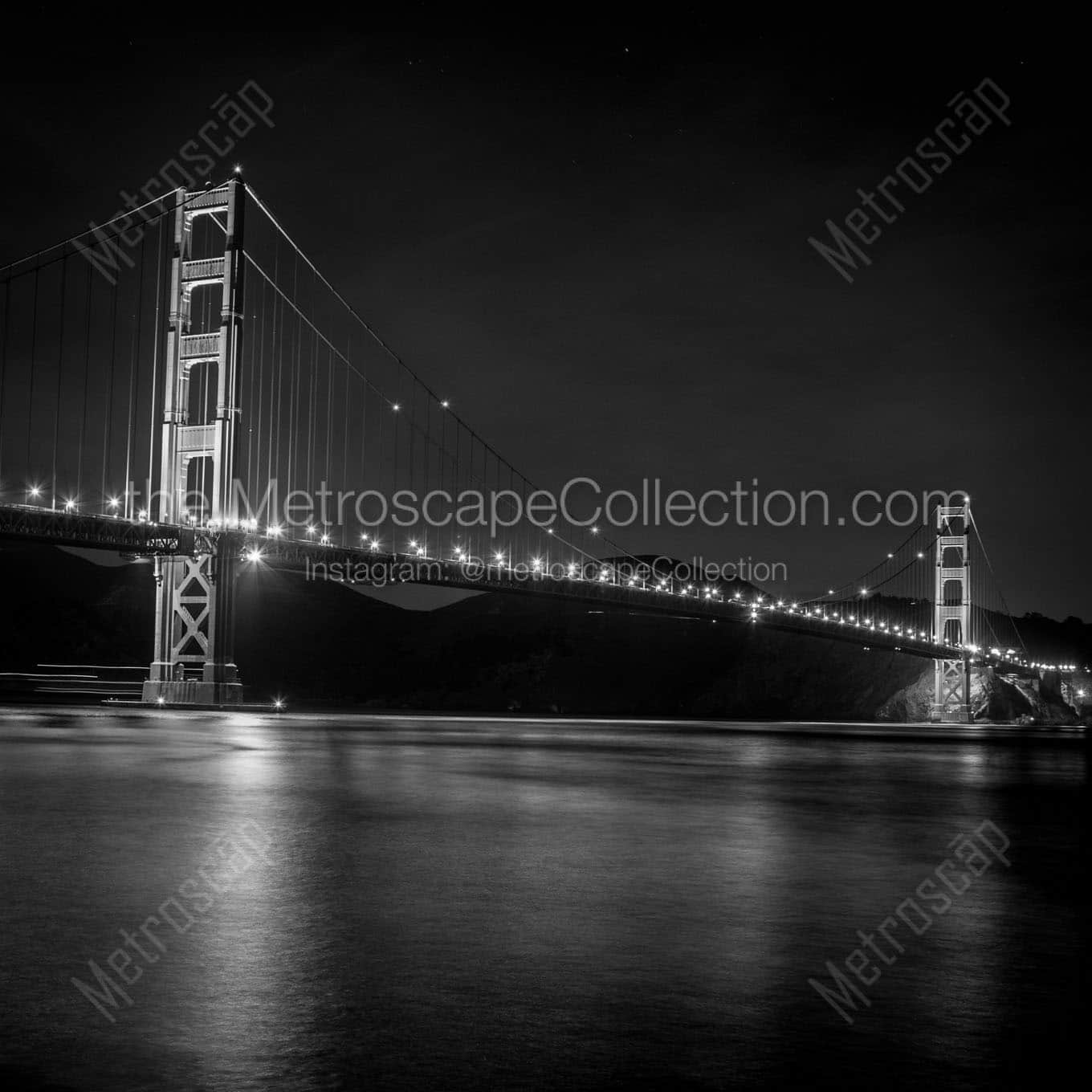 gg bridge night Black & White Wall Art