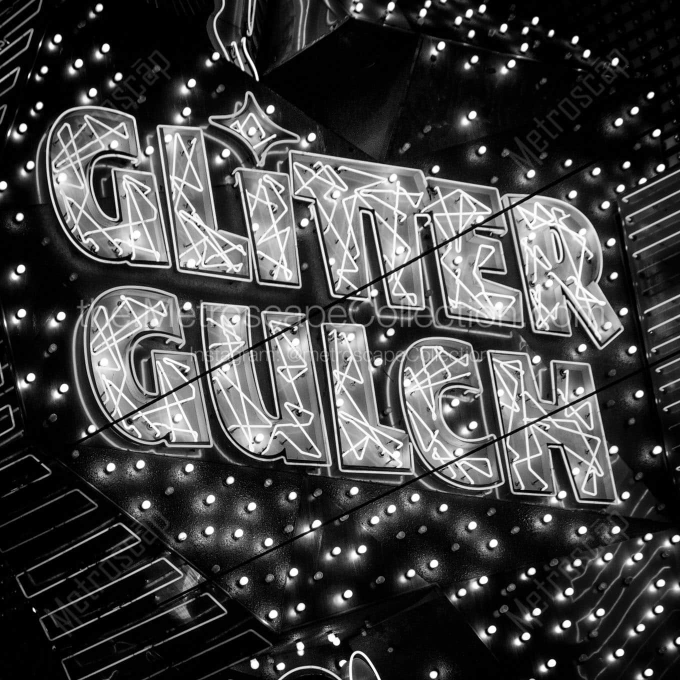 glitter gulch at night Black & White Wall Art