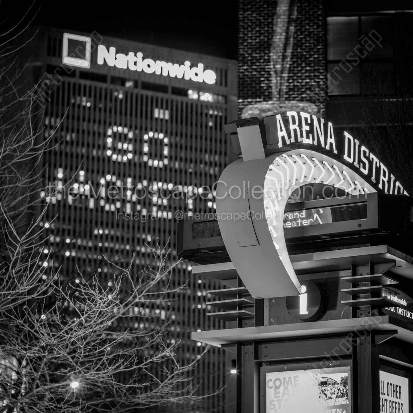 go jackets and arena district sign Black & White Wall Art