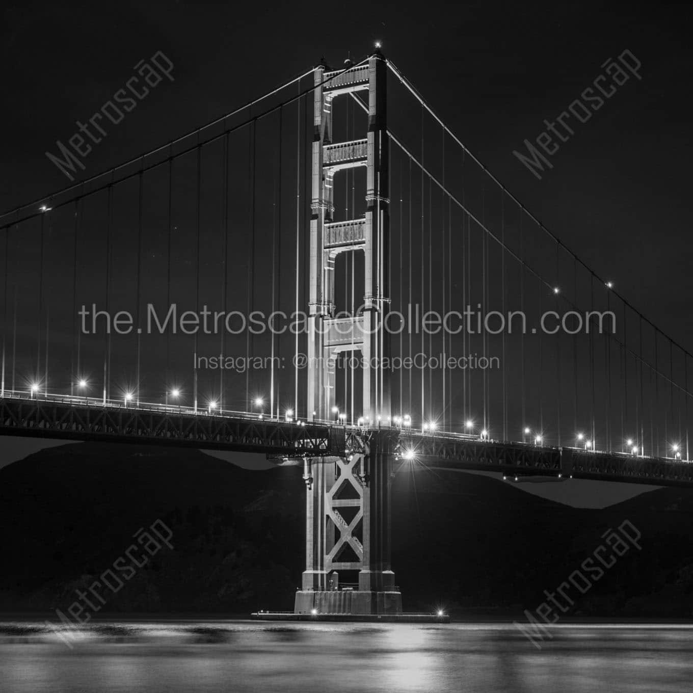 golden gate bridge night Black & White Wall Art