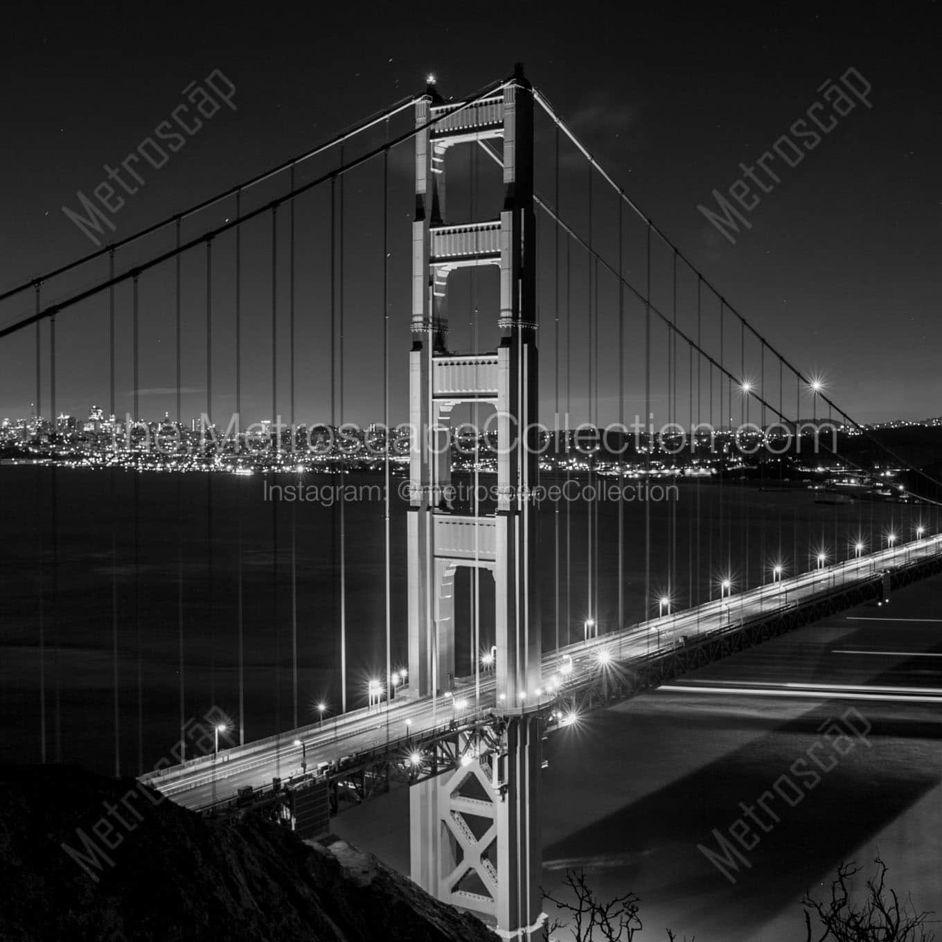 golden gate bridge night battery spencer Black & White Wall Art