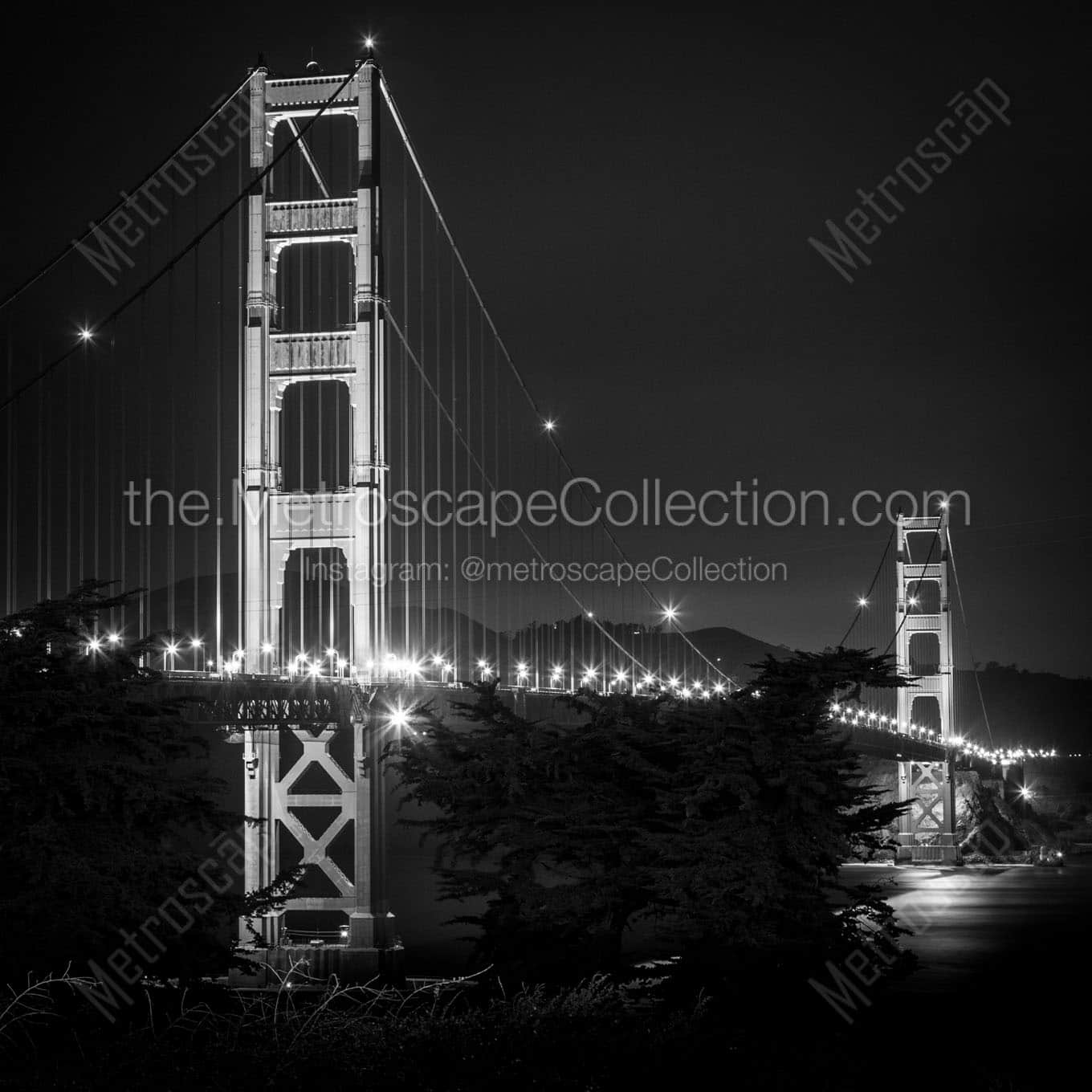 golden gate bridge over sf bay night Black & White Wall Art