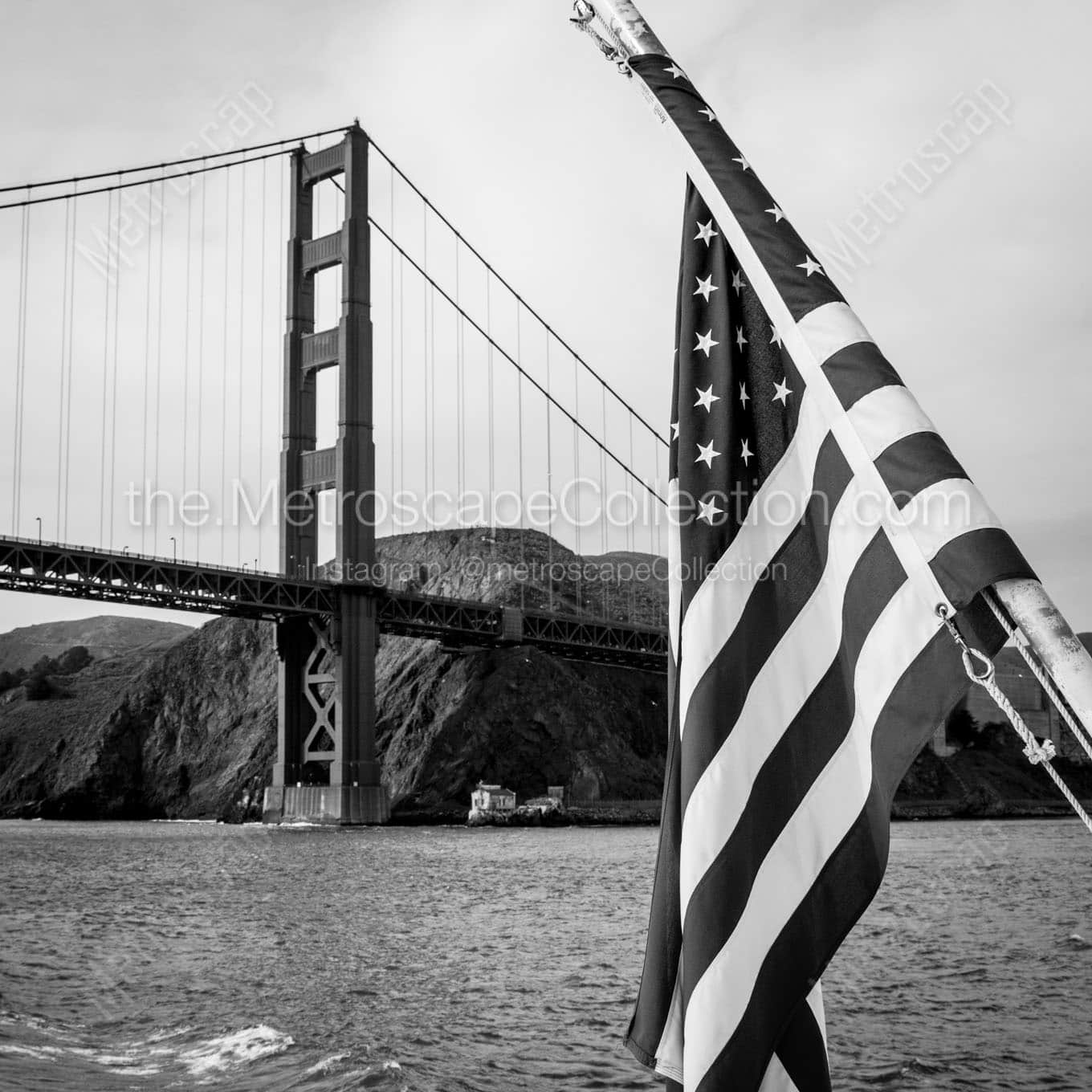 golden gate bridge us flag Black & White Wall Art