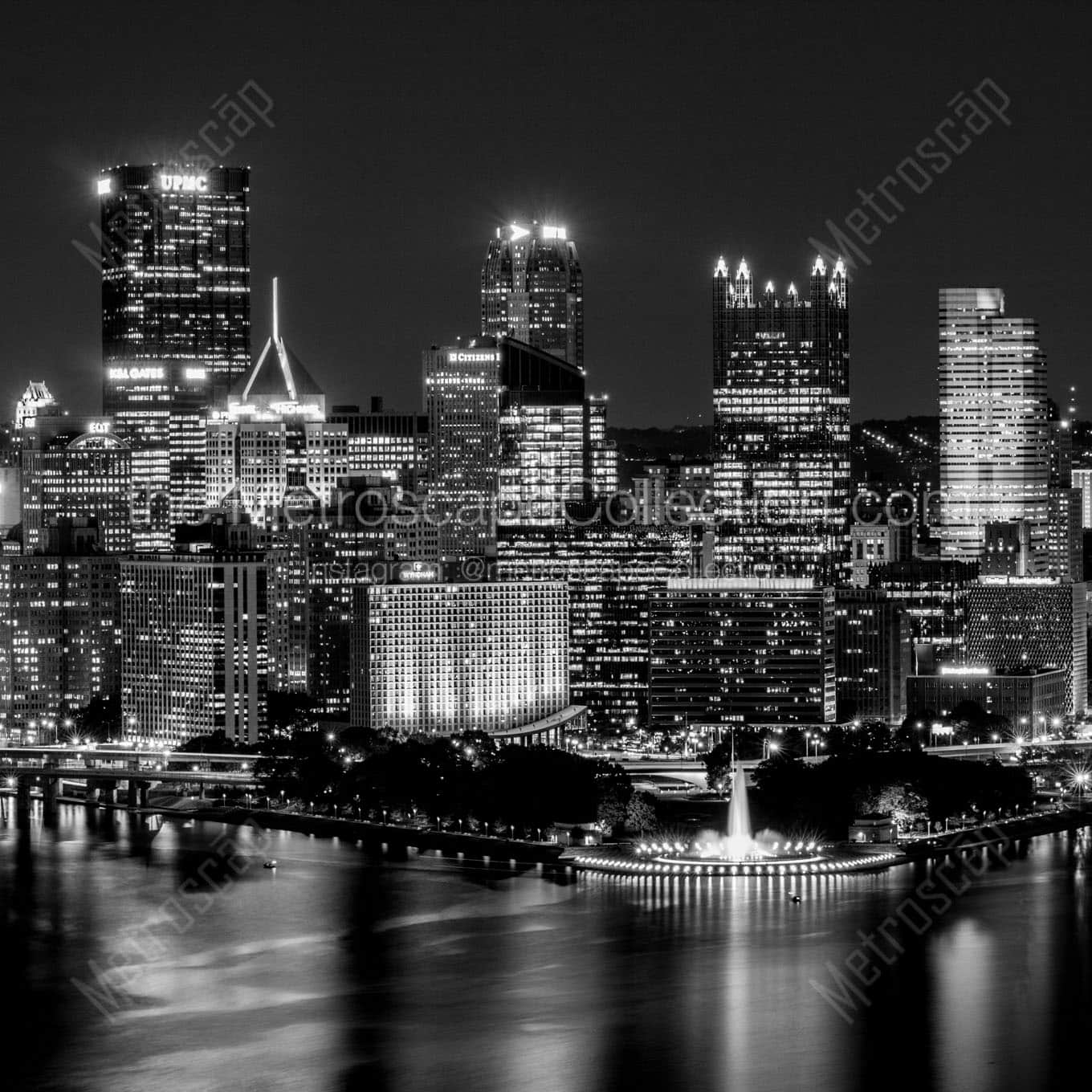 golden triangle pittsburgh skyline at night Black & White Wall Art