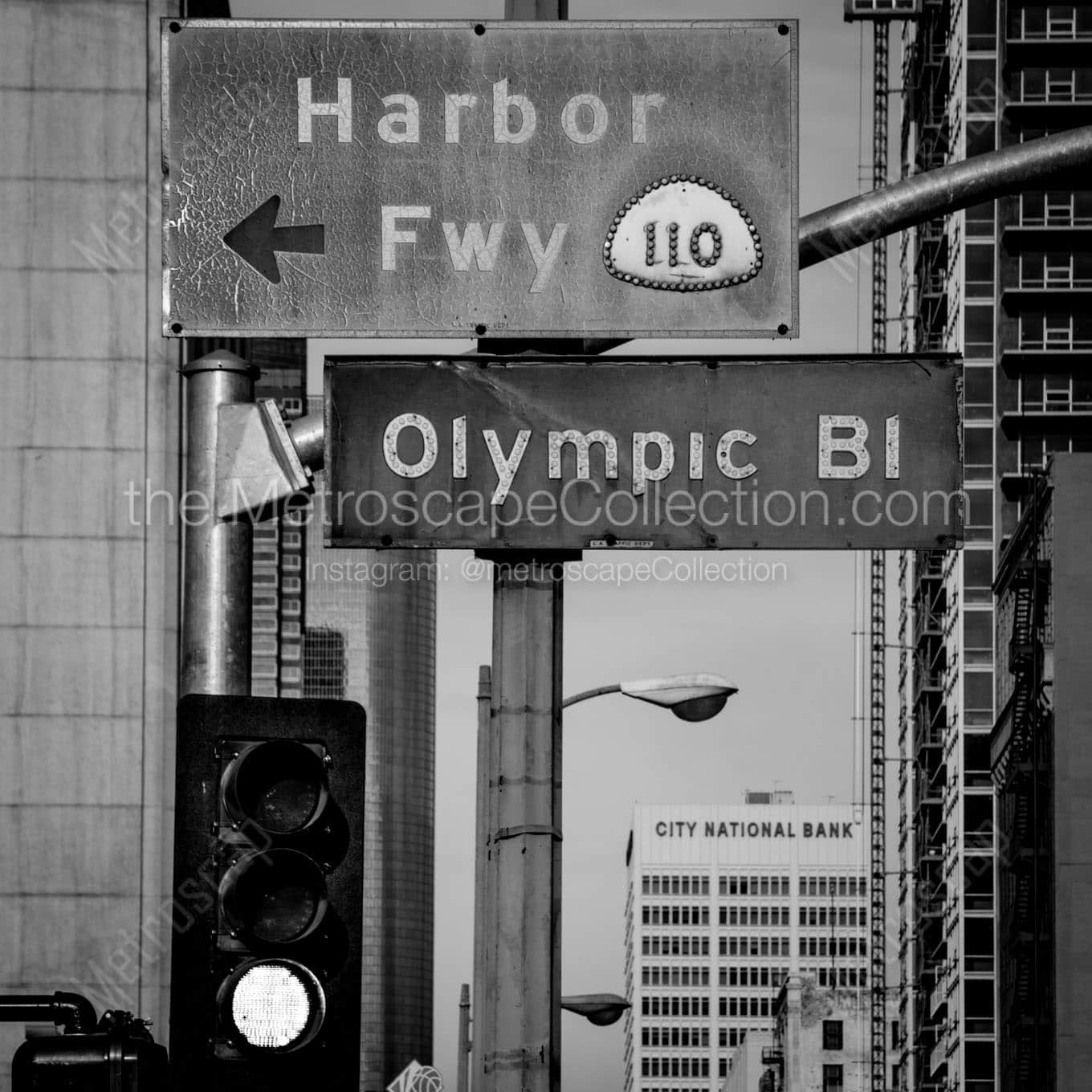 harbor freeway sign olympic blvd sign Black & White Wall Art