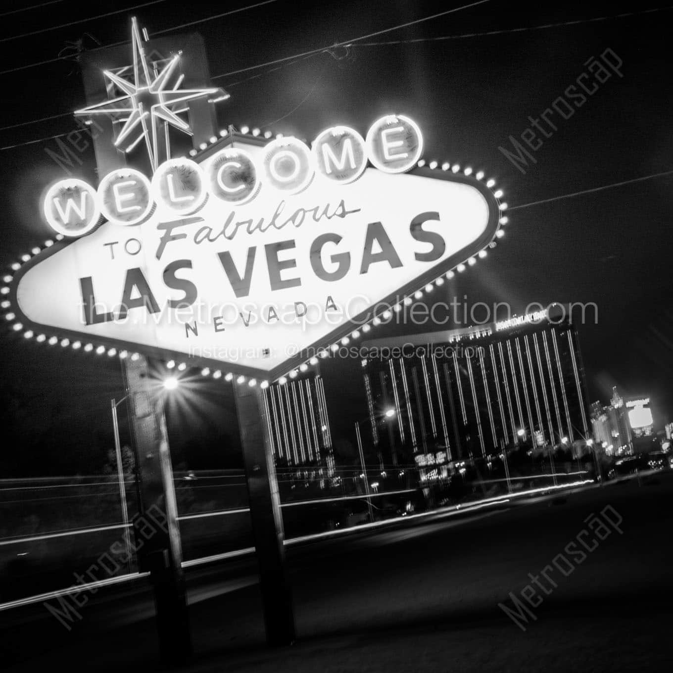 hazy las vegas sign Black & White Wall Art