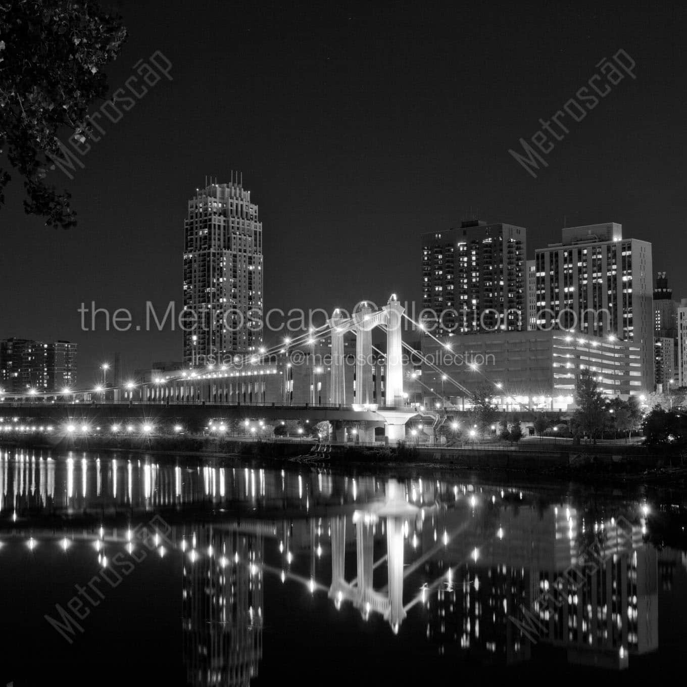 hennepin ave bridge reflecting in mississippi river Black & White Wall Art
