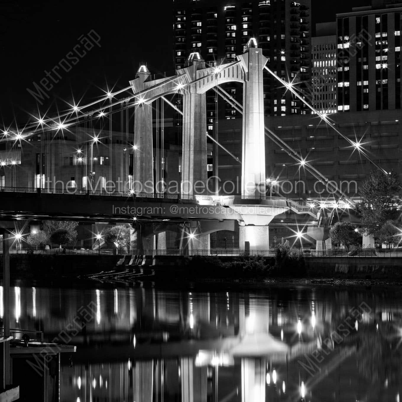 hennepin avenue bridge at night Black & White Wall Art
