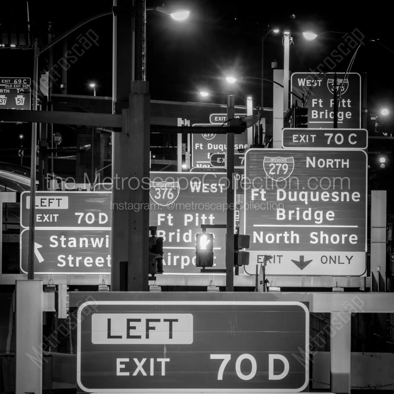 highway signs i376 downtown pittsburgh Black & White Wall Art