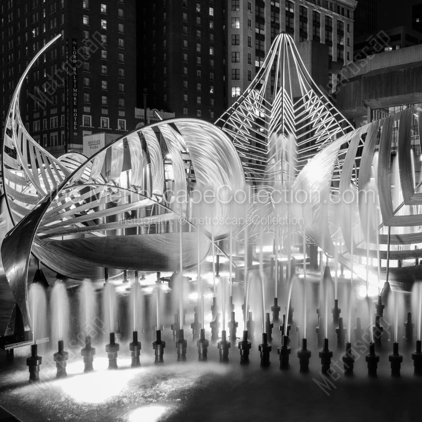 hopkins plaza fountain Black & White Wall Art