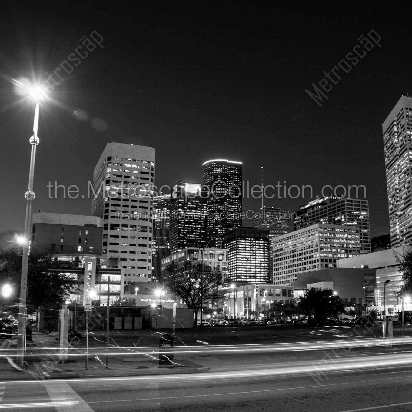 houston skyline at night Black & White Wall Art