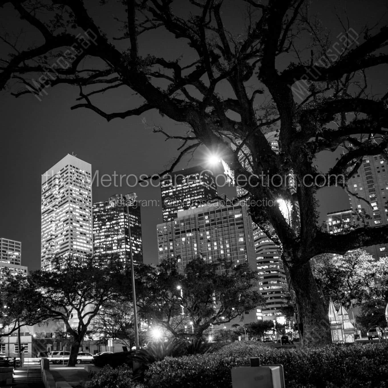 houston skyline from root square Black & White Wall Art