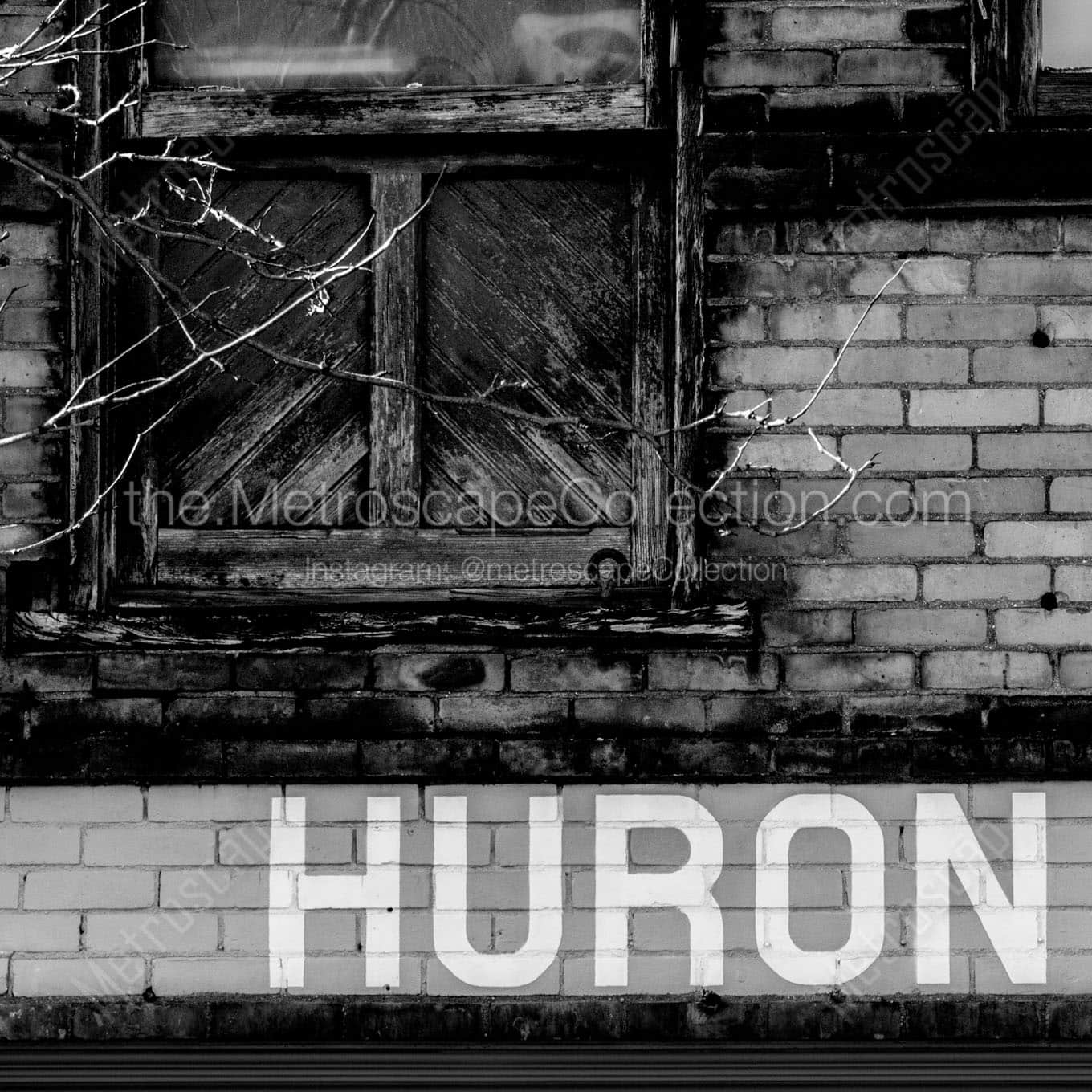 huron street sign painted on building Black & White Wall Art