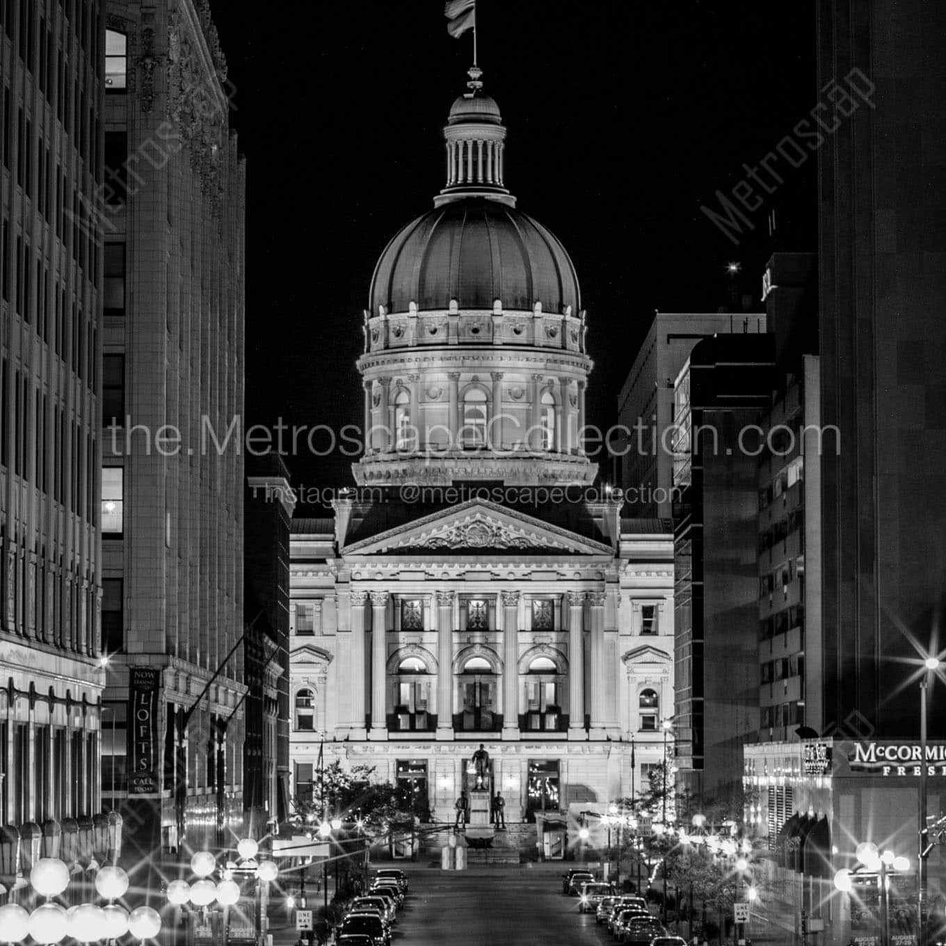 indiana capitol building Black & White Wall Art