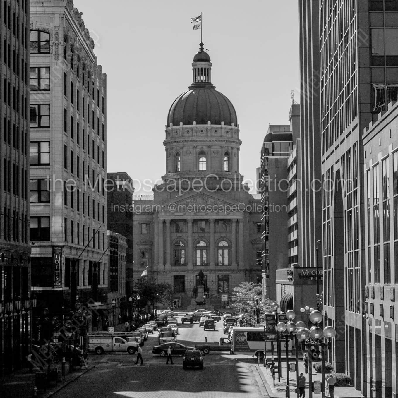 indiana statehouse from monument circle Black & White Wall Art
