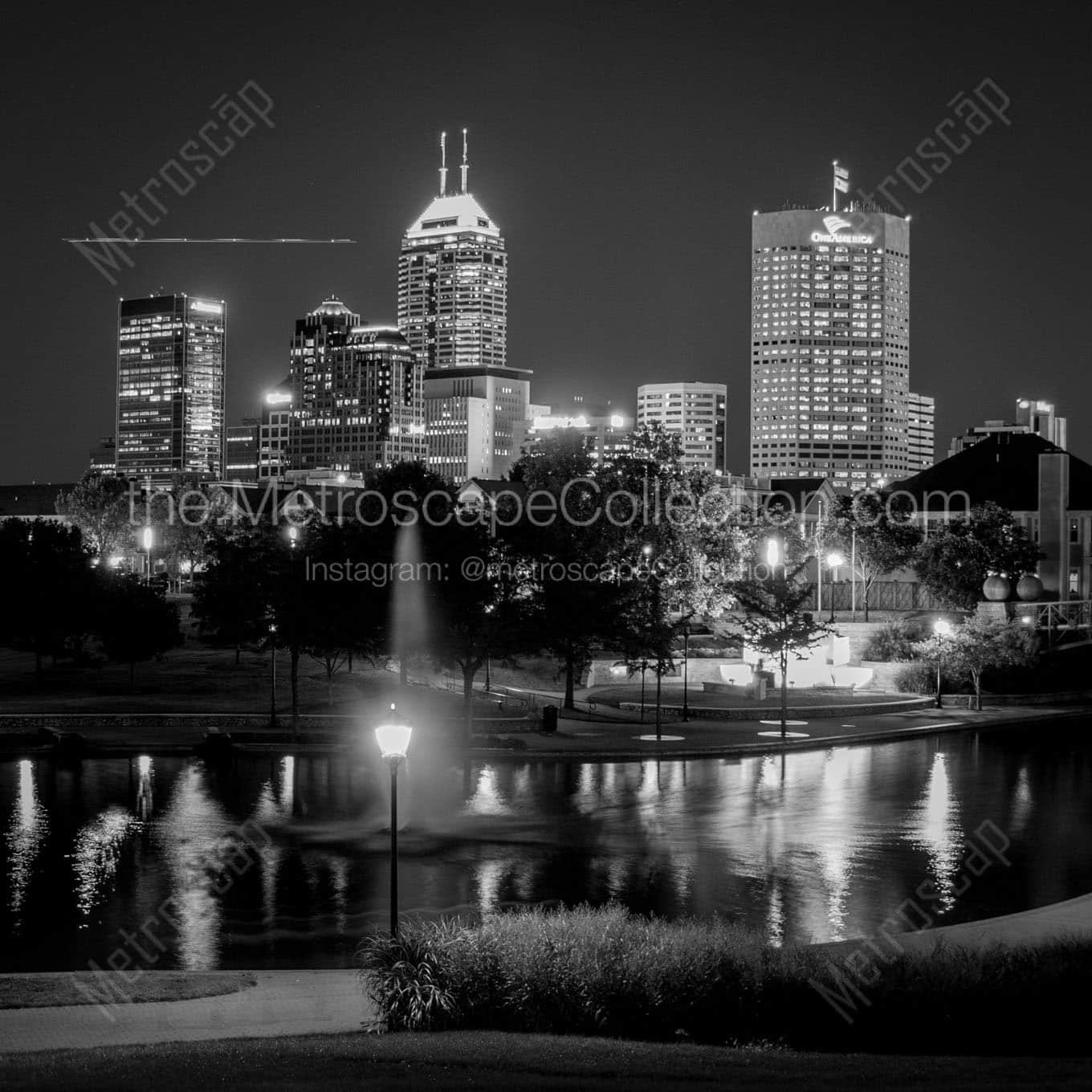 indianapolis skyline at night Black & White Wall Art