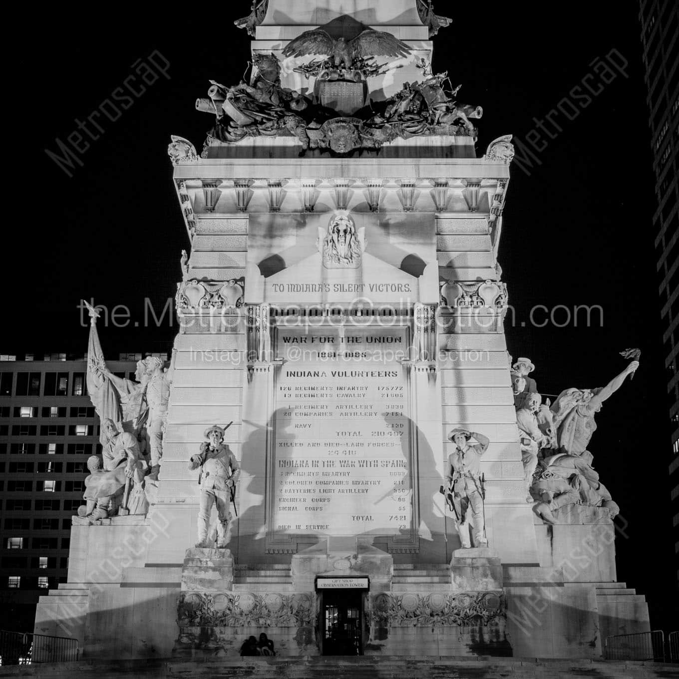 indy monument circle at night Black & White Wall Art