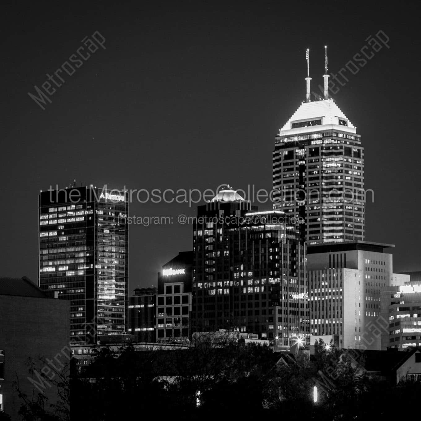 indy skyline at night Black & White Wall Art