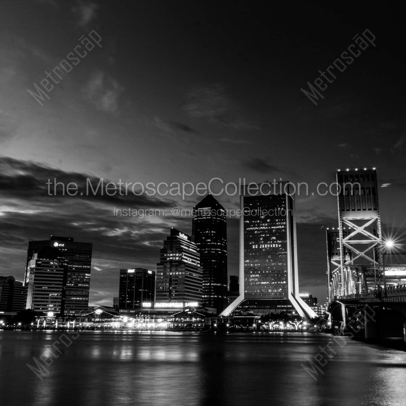 jacksonville city skyline at night Black & White Wall Art