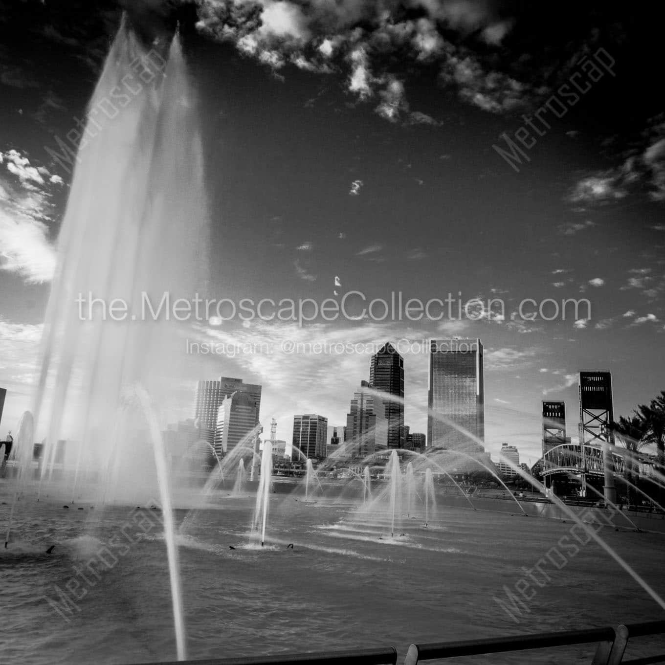 jacksonville city skyline friendship fountain Black & White Wall Art