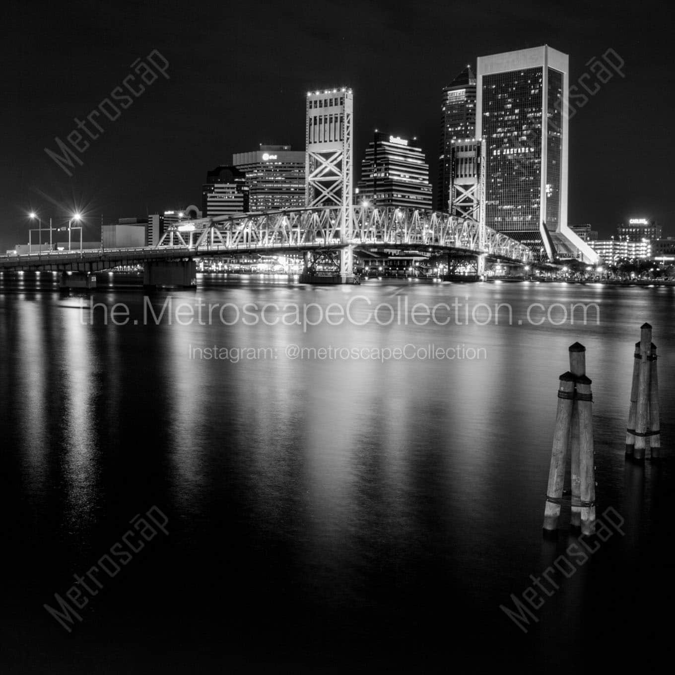 jacksonville skyline st johns river banks Black & White Wall Art