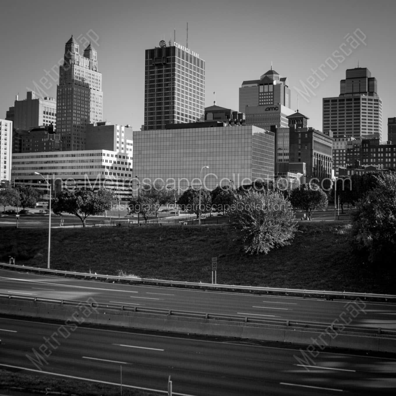 kansas city skyline afternoon Black & White Wall Art