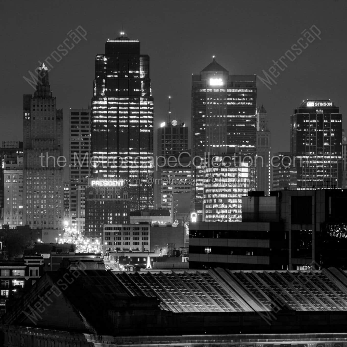 kc skyline without union station Black & White Wall Art