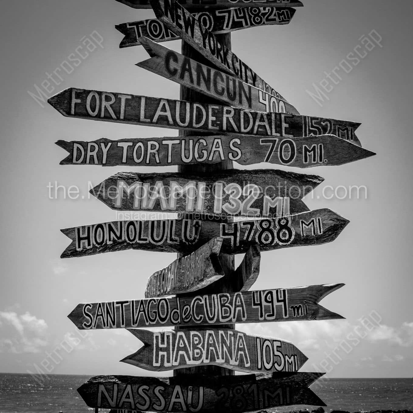 key west signpost Black & White Wall Art