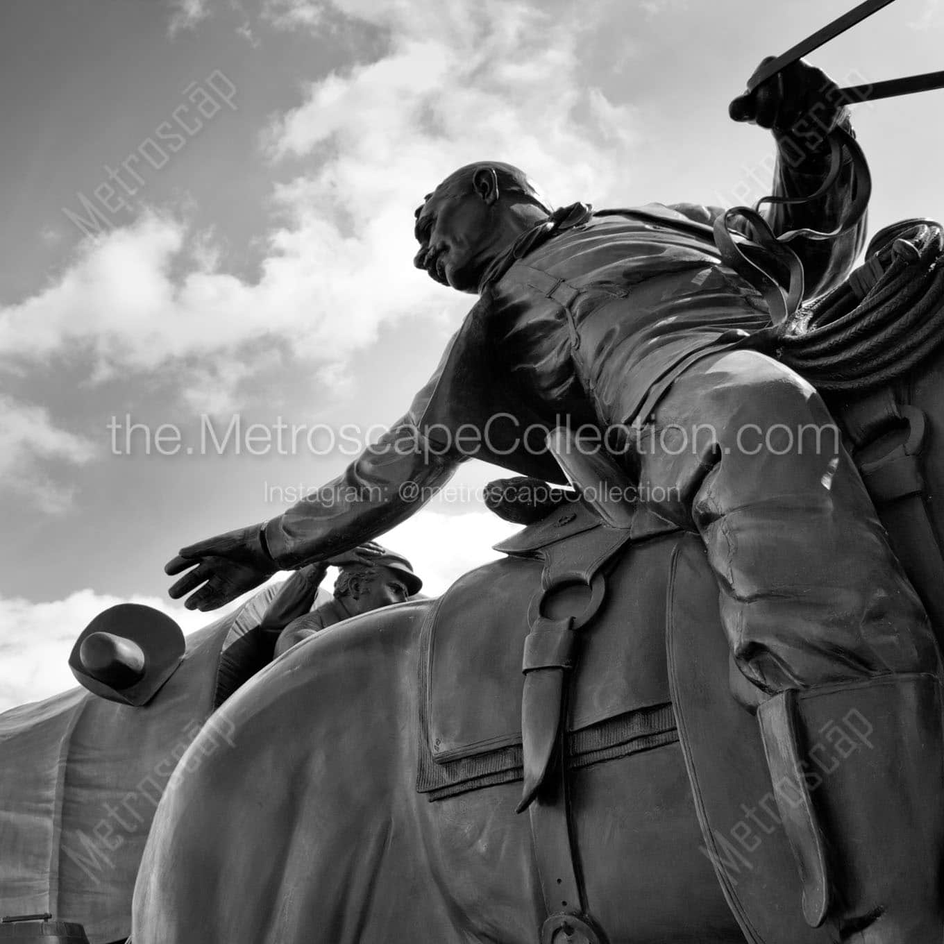 land run statue bricktown Black & White Wall Art