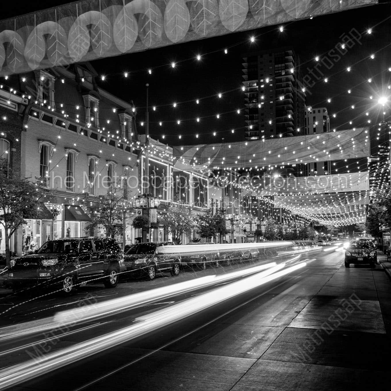 larimer square at night Black & White Wall Art