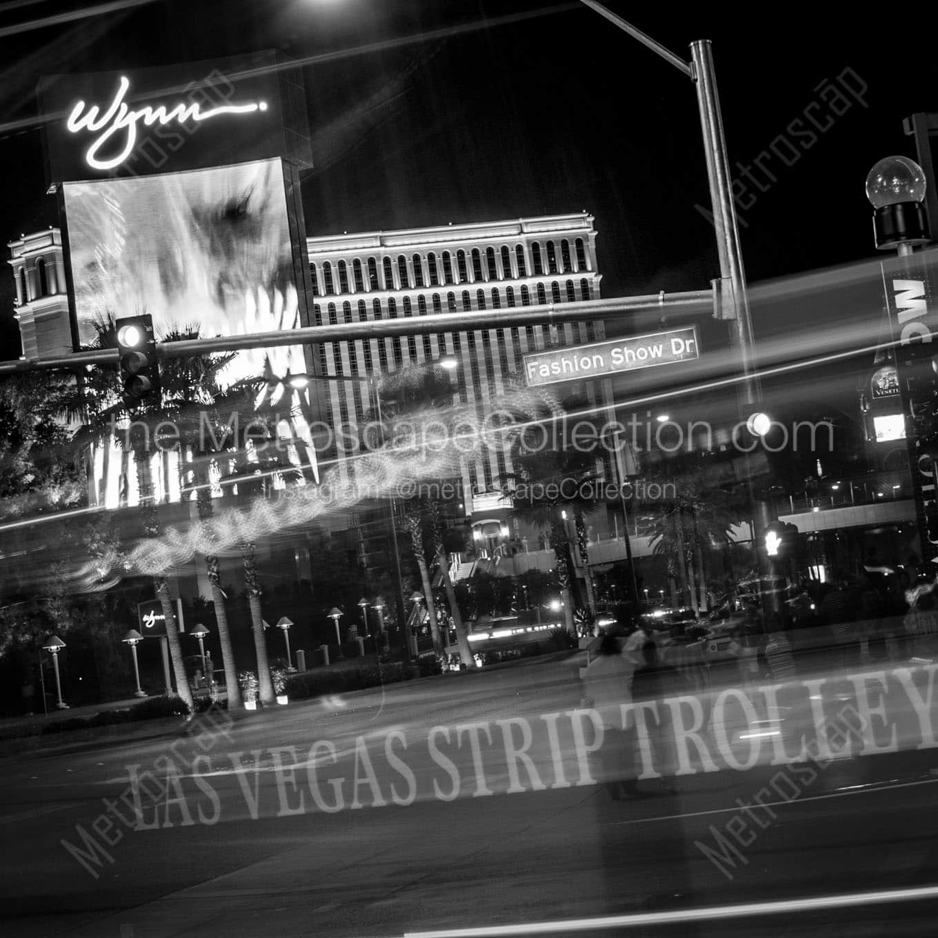 las vegas strip trolly ghost Black & White Wall Art