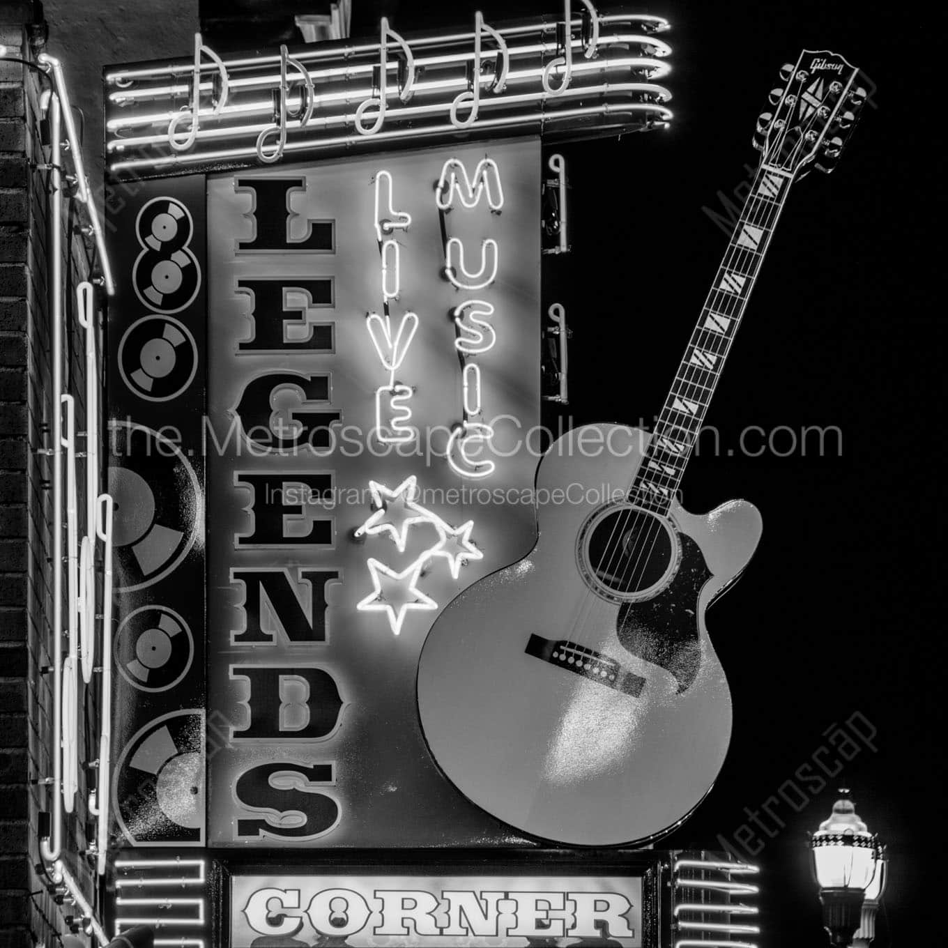 legends live music corner Black & White Wall Art