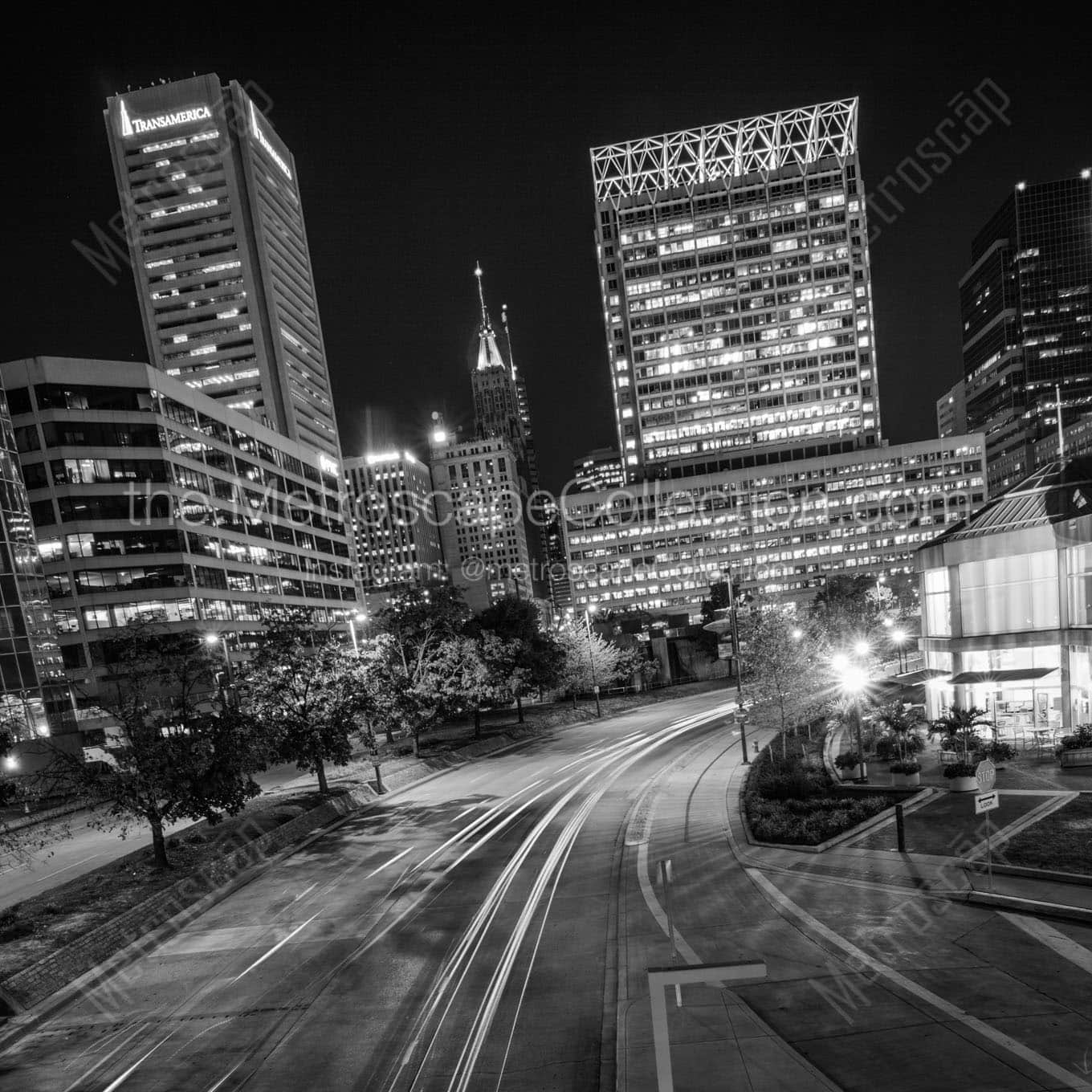 light and pratt street night Black & White Wall Art